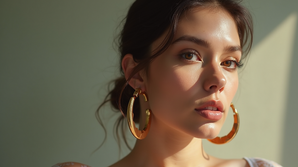 Eye-level view of large hoop earrings against a stylish background