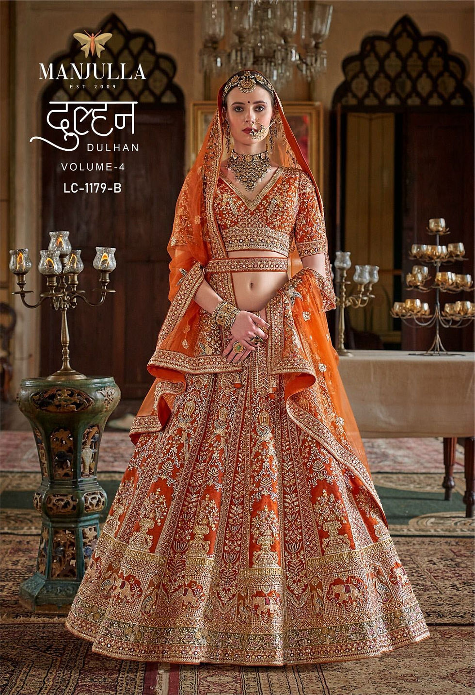 Thumbnail: Bridal Silk Indian Lehenga Choli Set for Women in USA