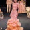Thumbnail: Peach Organza Cutdana Trail Lehenga With Feather Sleeve Blouse