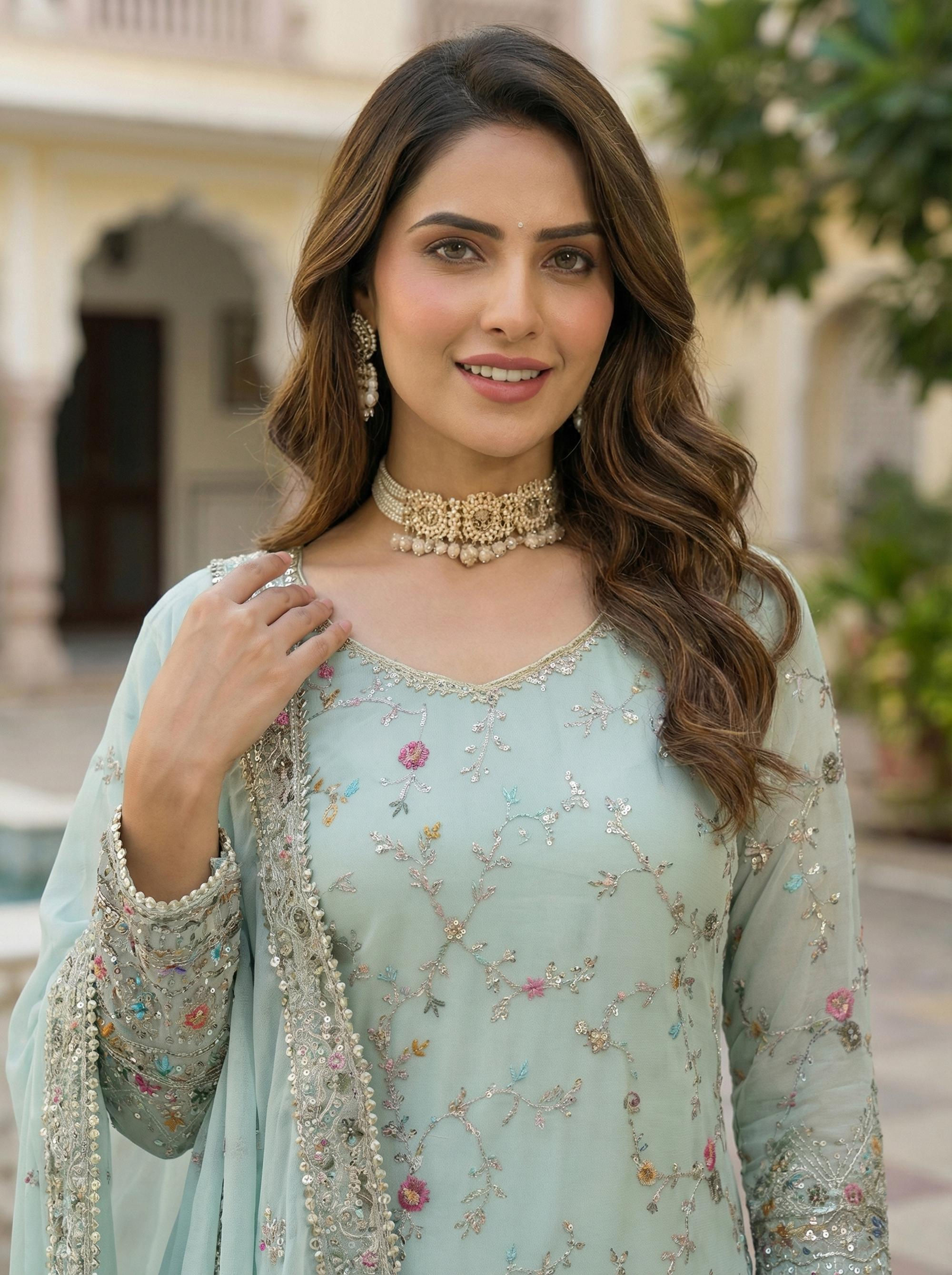 CHIFFON SHARARH OUTFIT