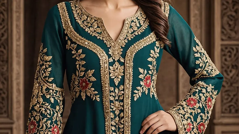 Traditional Pakistani embroidery on a designer dress