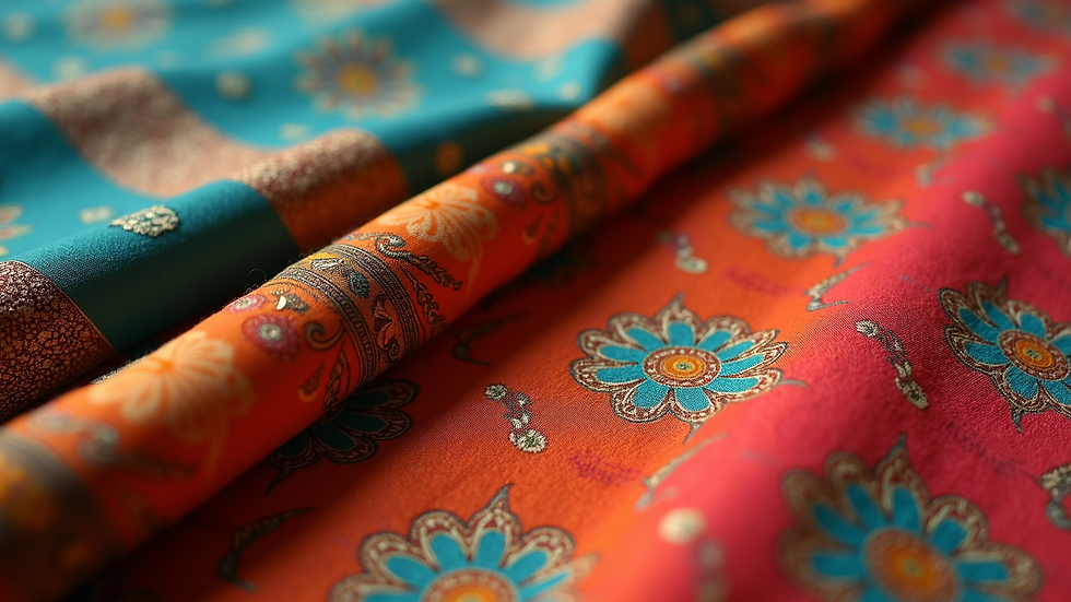 Eye-level view of a vibrant Bandhani saree with intricate patterns