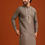 Thumbnail: Grey Linen Floral Resham Hand Embroidered Kurta Set
