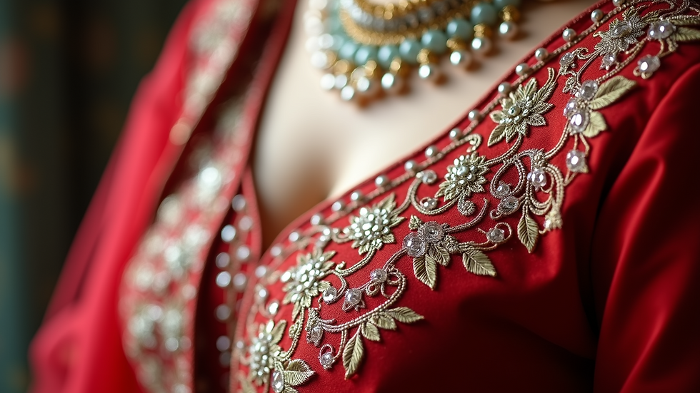 Close-up view of intricate embroidery on a wedding salwar kameez