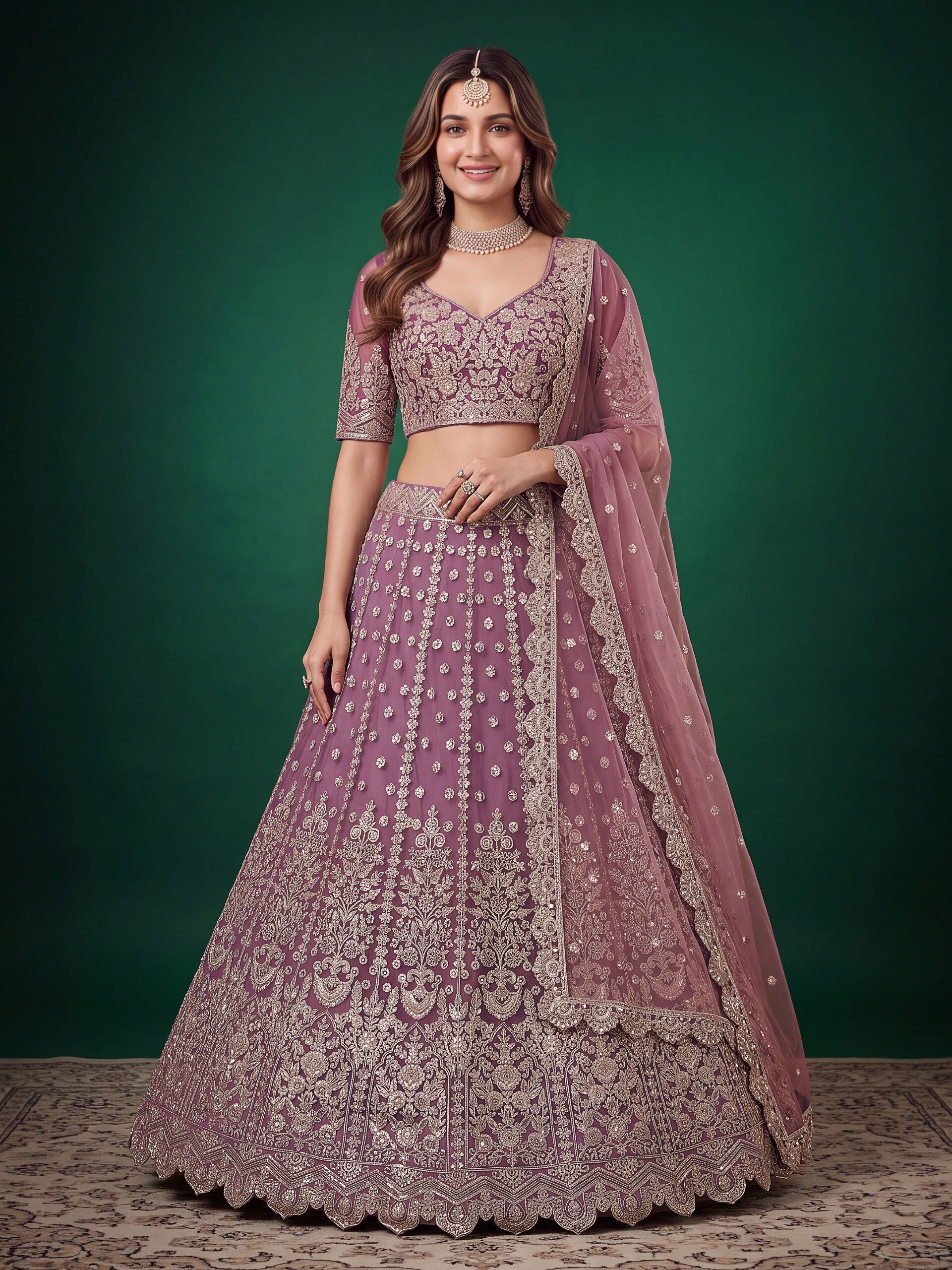 Soft Net Mauve Purple Indian Lehenga Choli for Women in USA