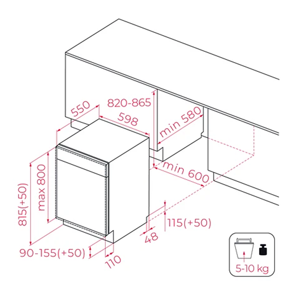 Teka DFI 76960 Fully Integrated Dishwasher Installation Line Drawing