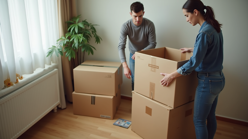 High angle view of a professional team carefully packing household items