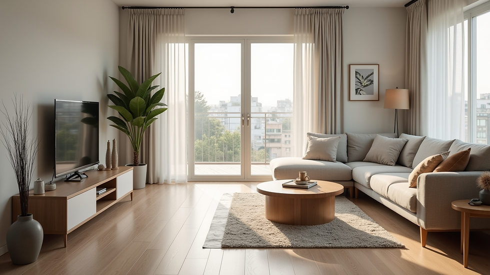 High angle view of a clean and organized living room after遺品整理