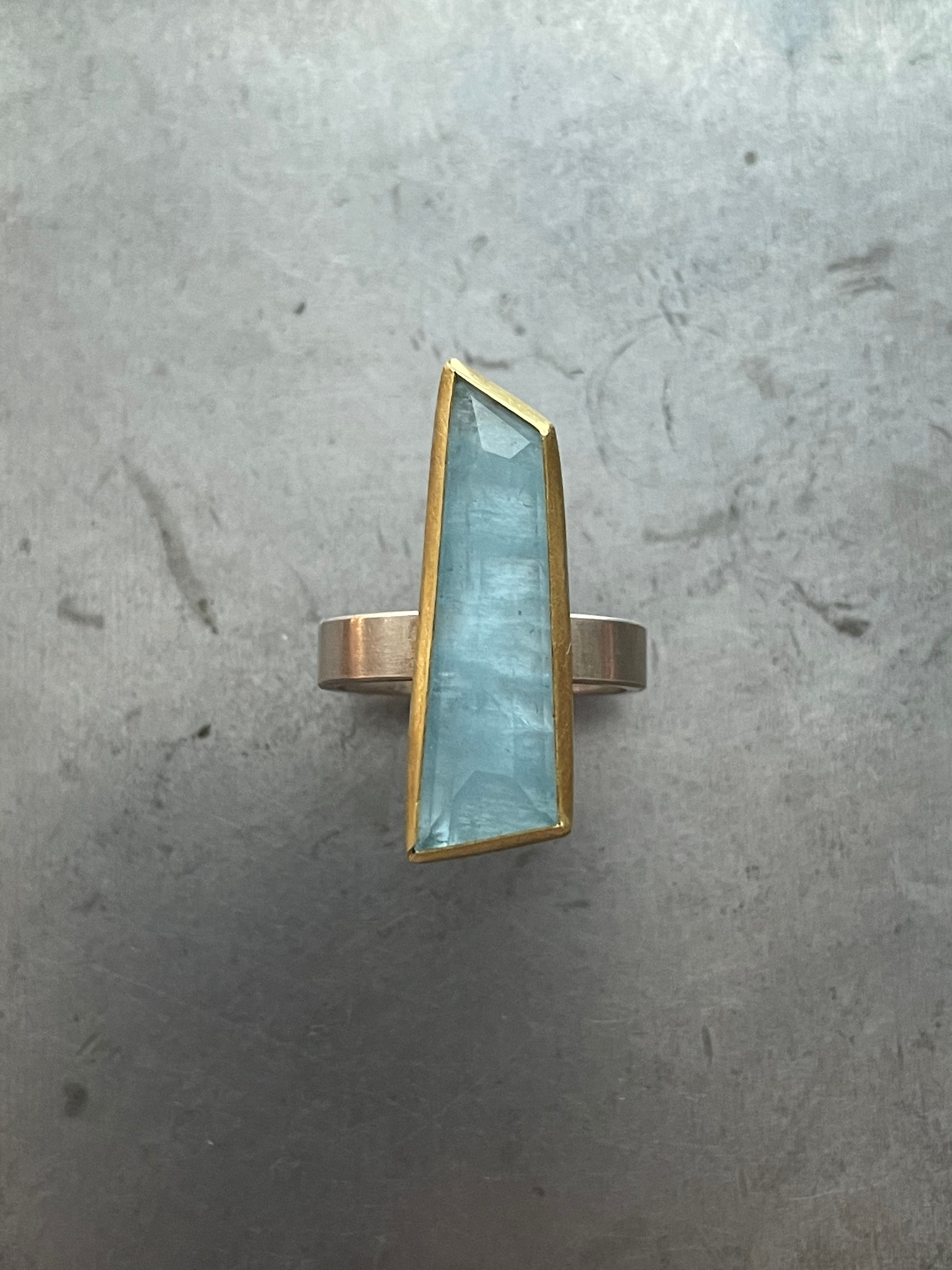 Aqua Geometric Rose Cut Ring