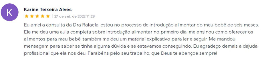 Depoimento de pais satisfeitos com a nutricionista Rafaela Carminatti