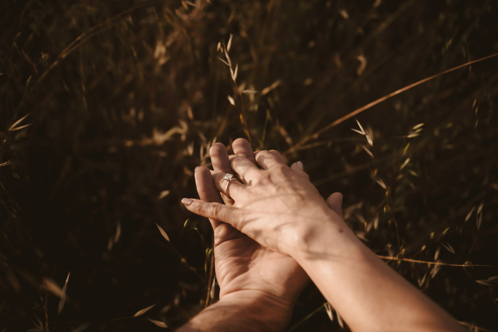 Engagement rings and hands in grasses
