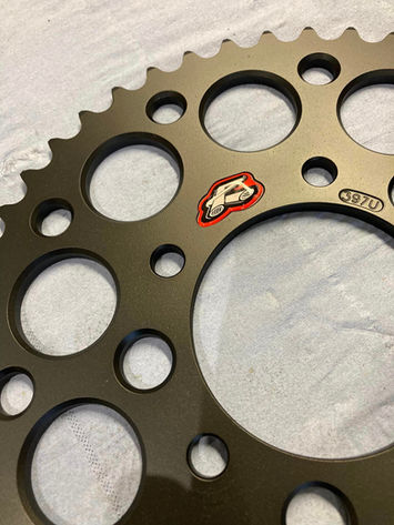 Renthal rear sprocket refinished in graphite black Cerakote