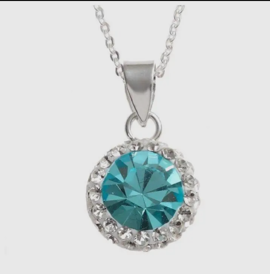 Aqua Crystal Necklace  925 Sterling Silver