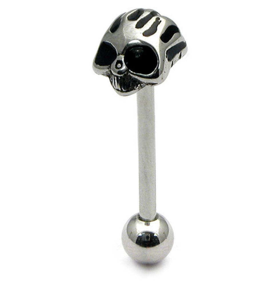 Thumbnail: Flaming  Black skulls surgical steel Barbell