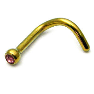 Thumbnail: Gold cork screw  Titanium with Pink Jewelled Nose stud