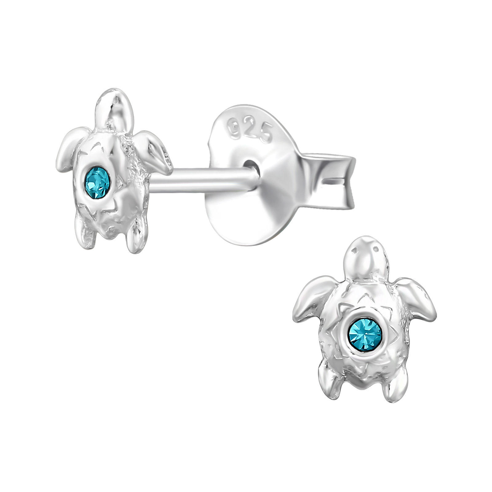 Small Light Blue CZ Turtle 925 Sterling Silver Ear Studs