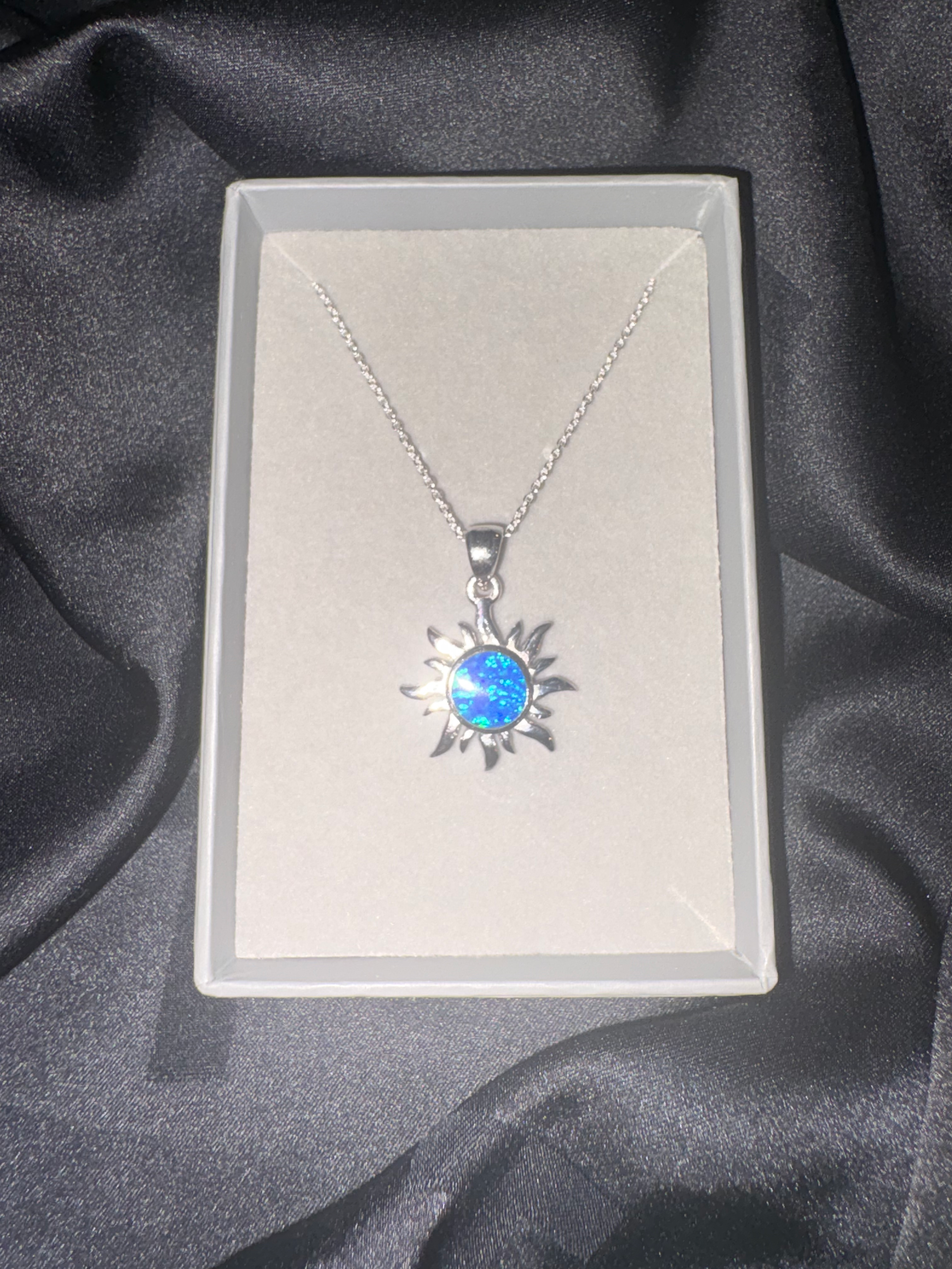Blue Opal Sun Necklace 925 Sterling Silver with gift box