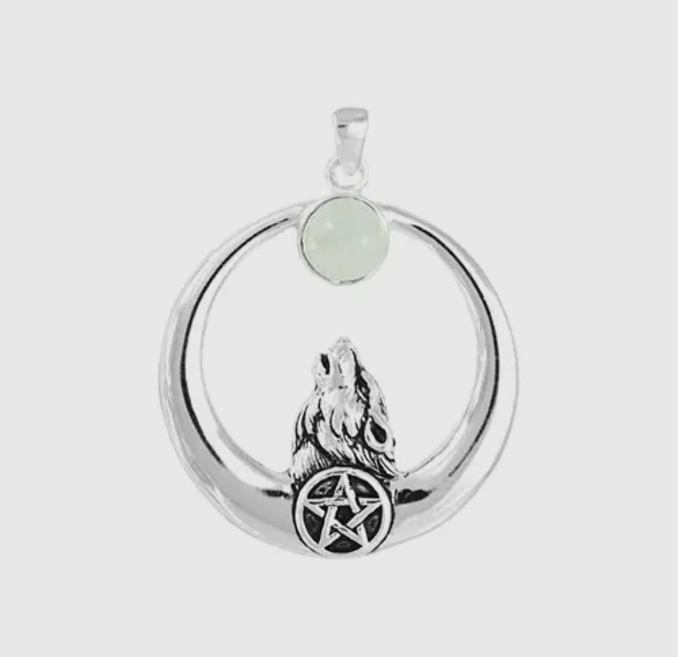 Moon Gazing Wolf Moonstone Pentagram Necklace 925 Sterling Silver