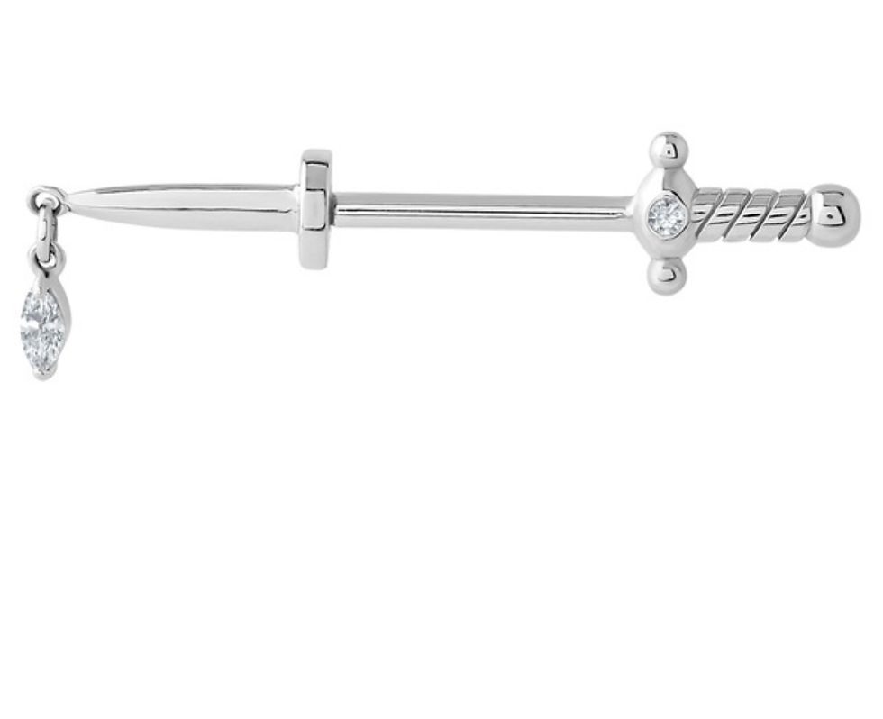 Thumbnail: Steel Dagger with Marquise Drop  Clear Jewel Internal Thread Nipple Bar