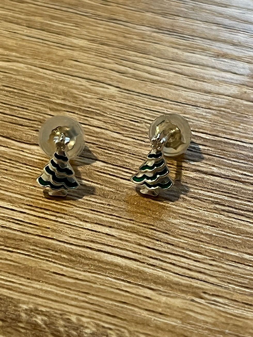 Thumbnail: Green Tinsel Christmas Tree Sterling Silver Ear Studs
