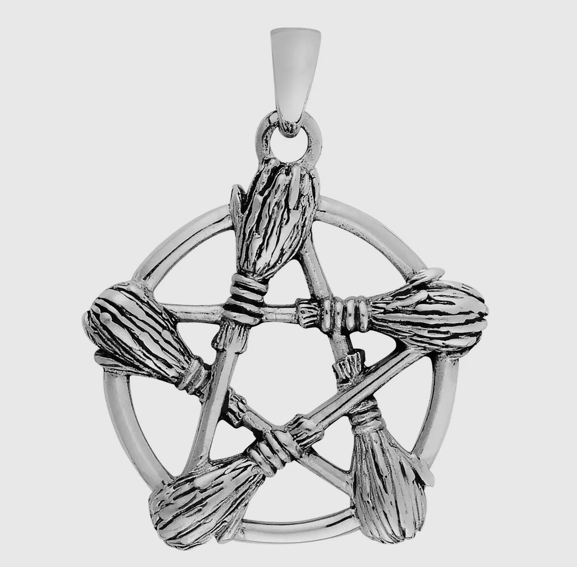 Pentagram Besom Broom Pendent  with 925 Sterling Silver  Chain