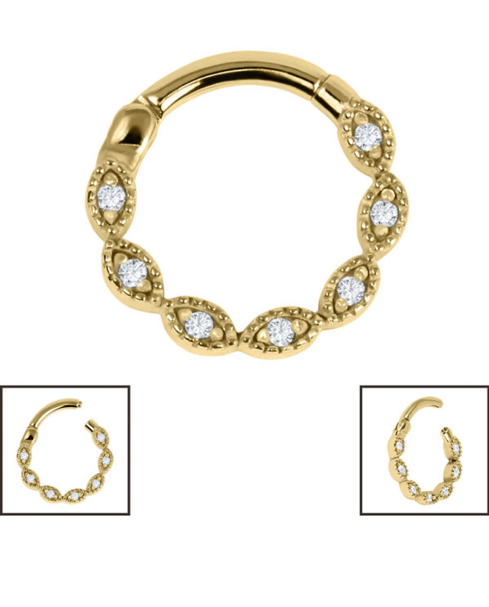 Thumbnail: gold plated Surgical Steel Paris Milgrain Jewelled Hinged Clicker Ring