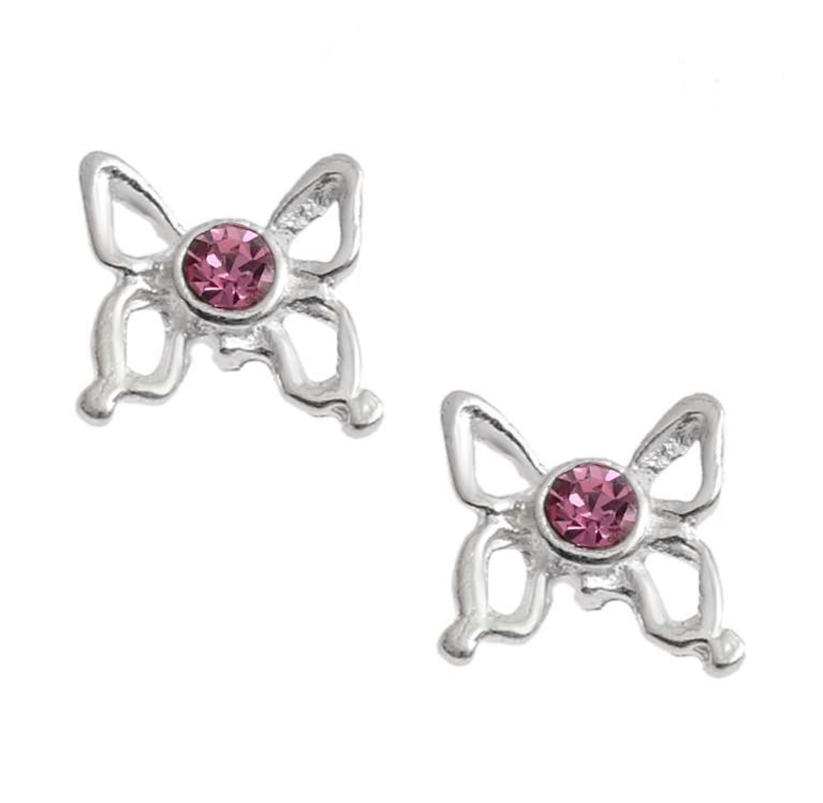 Rose Crystal Butterfly Studs 925  Sterling Silver Ear Studs