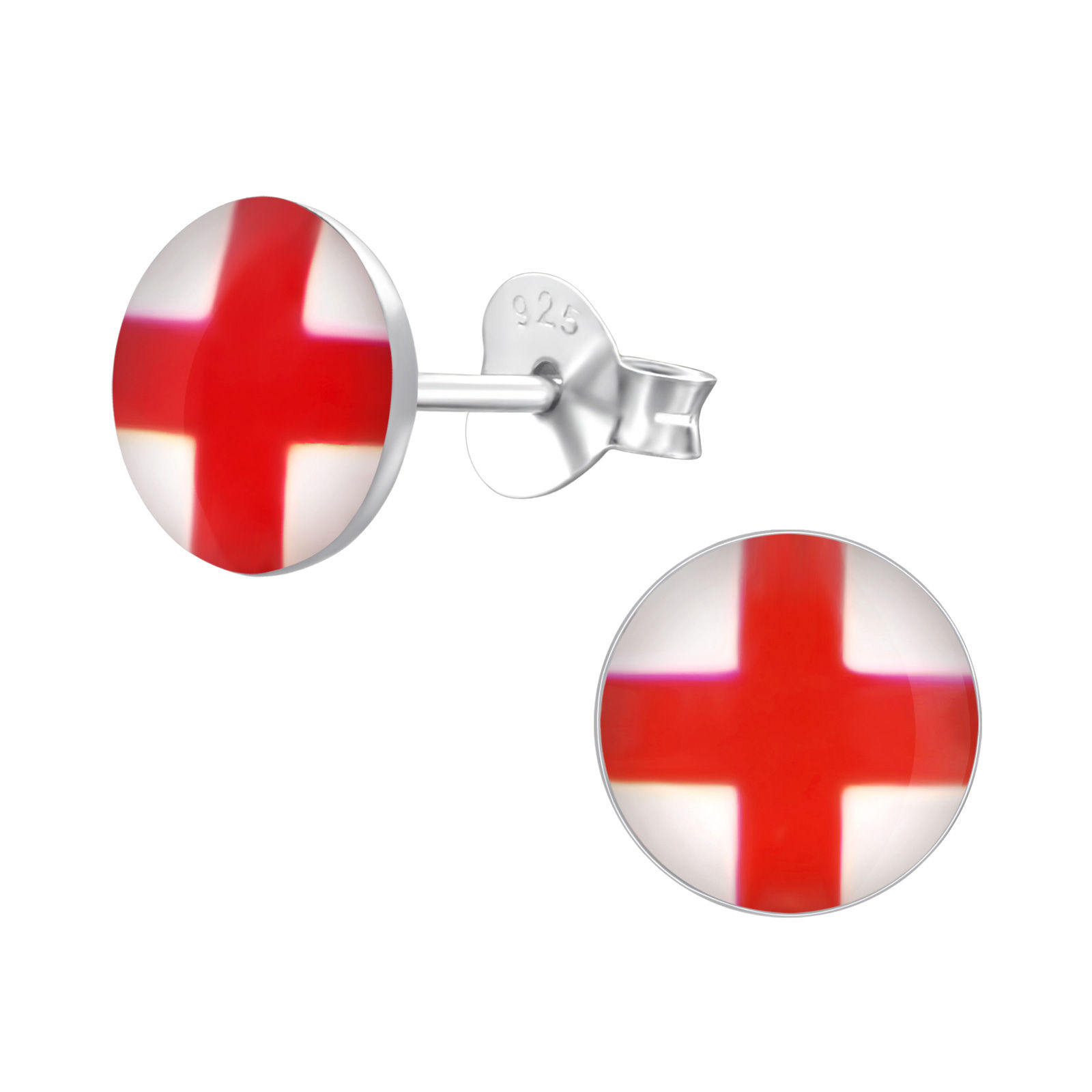Flag of England rounded Sterling Silver Ear Studs