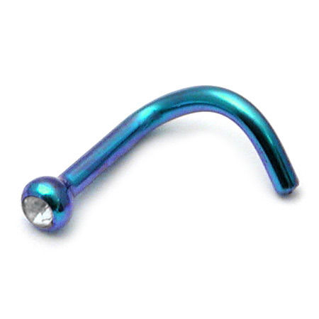 Thumbnail: Turquoise cork screw Titanium  with Crystal Clear  Jewelled Nose stud