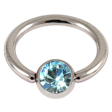 Thumbnail: Surgical Steel Light Blue  Jewelled BCR Gauge 1mm