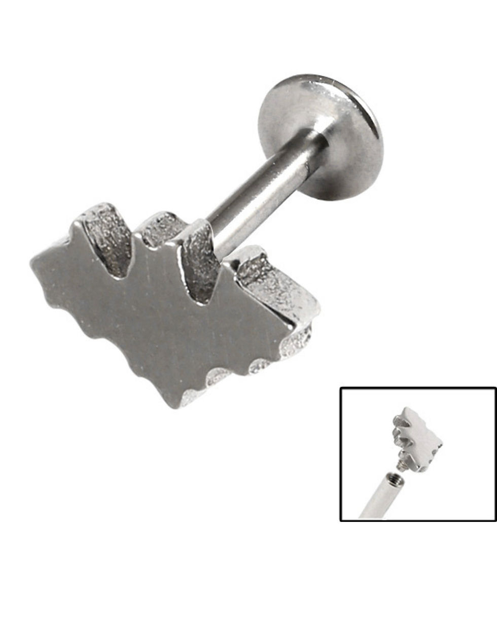 Thumbnail: Surgical Steel Bat Titanium Internally Threaded Labrets 1.2