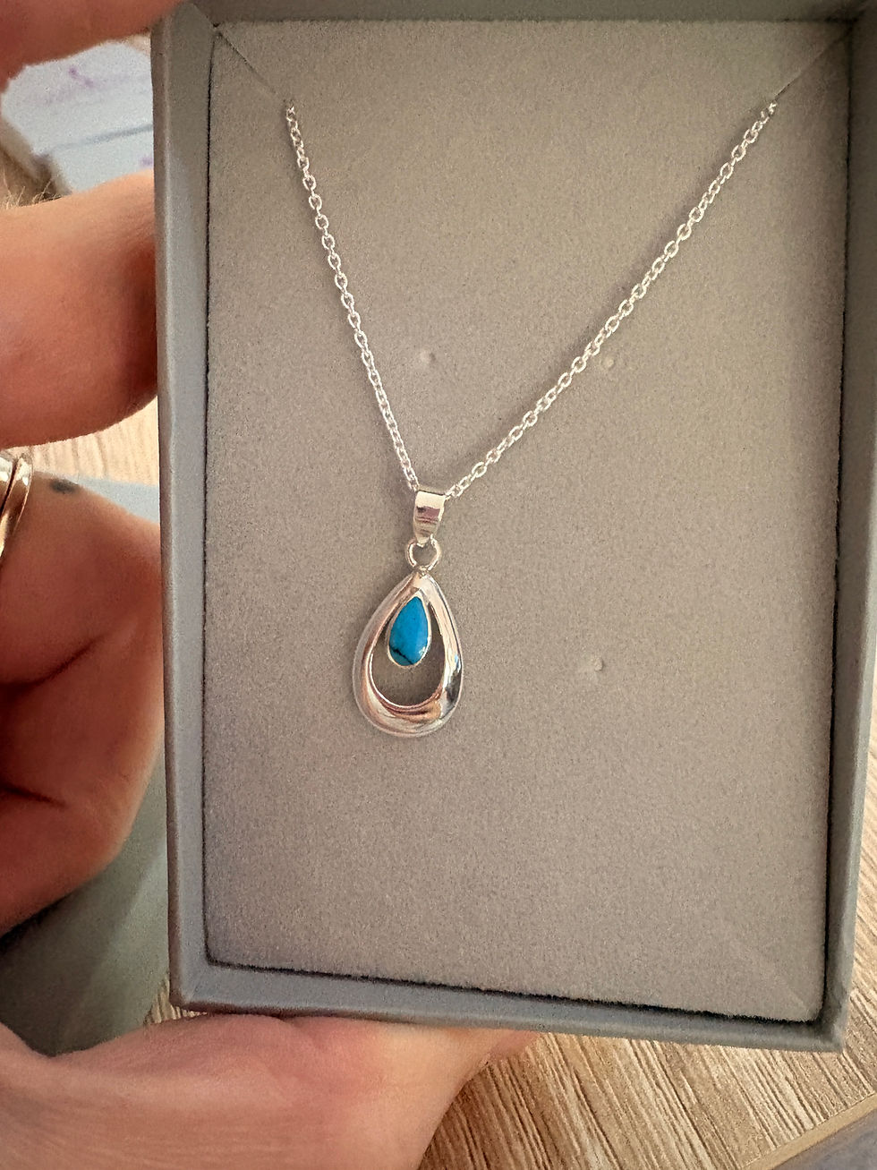 Thumbnail: Turquoise Oval Outline Necklace  925 Sterling Silver with gift box