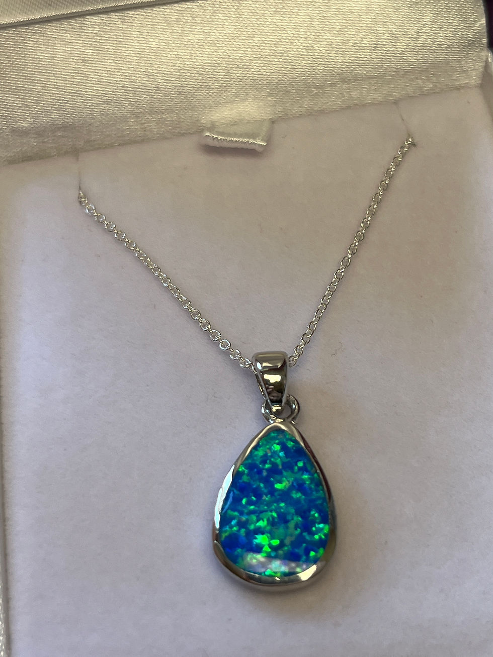 Thumbnail: Blue Opal  Necklace 925 Sterling Silver in gift box