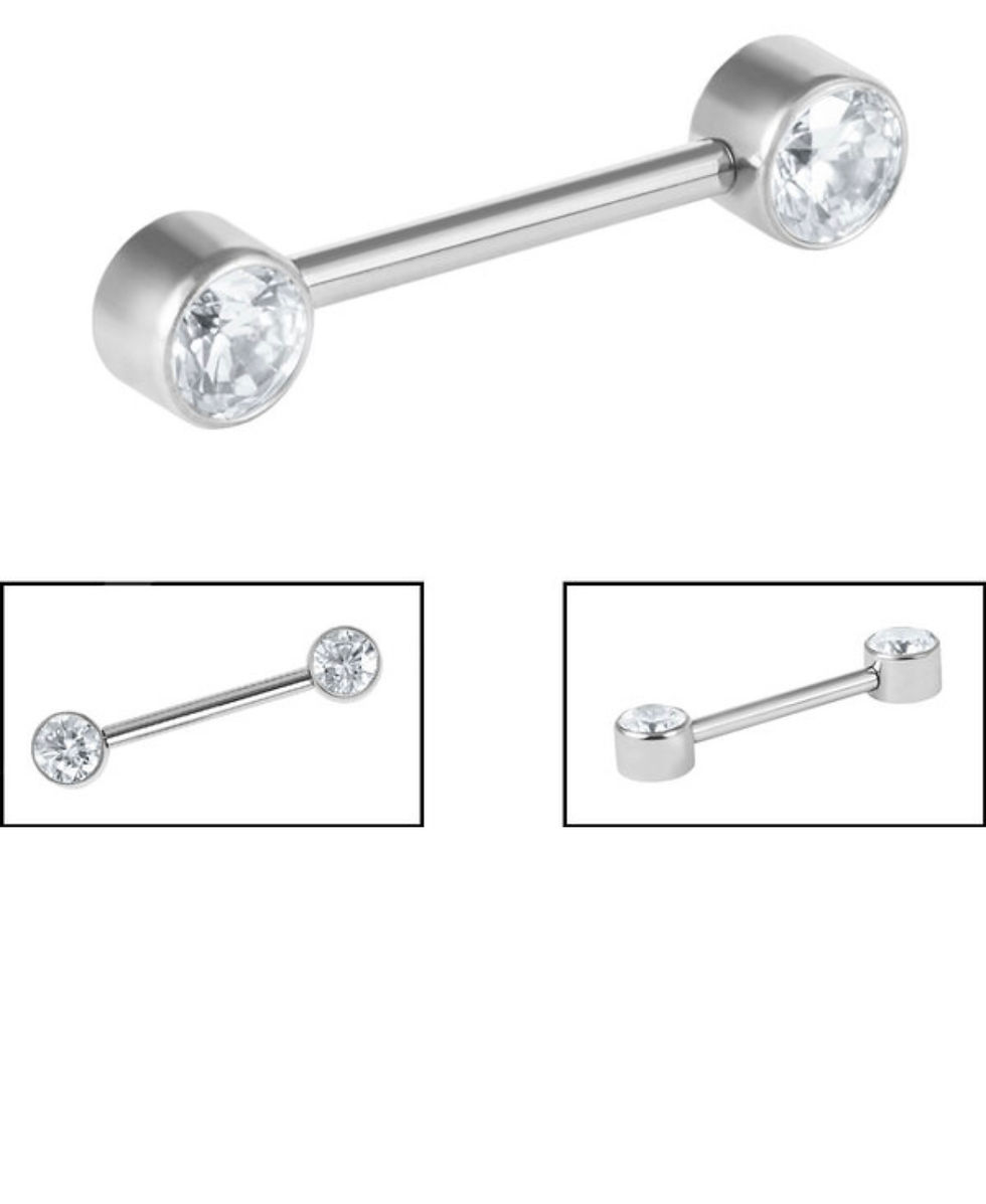 Thumbnail: Titanium Double Crystal AB Jewelled Nipple Bar