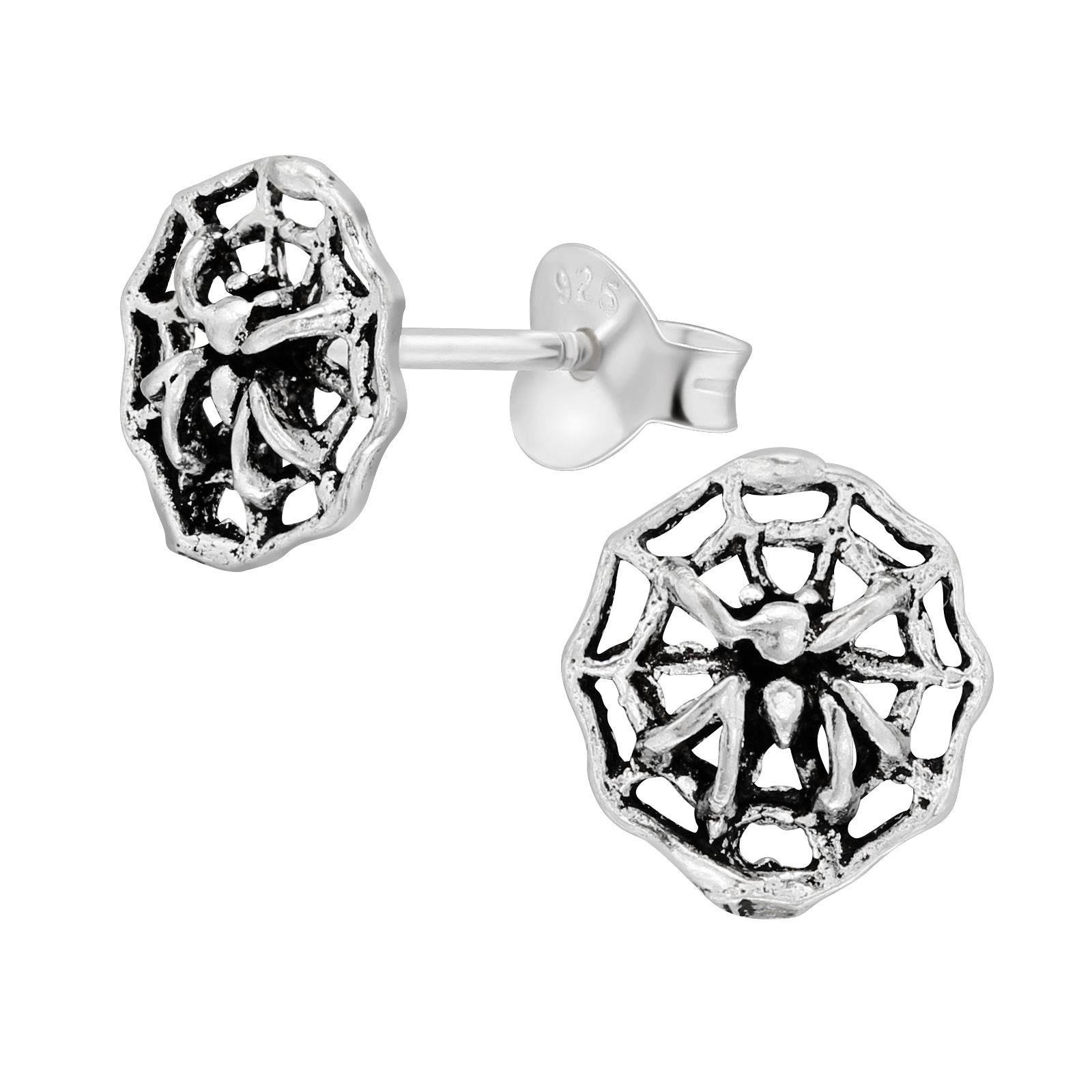 Spider on Spiderweb Ear Studs 925 Sterling Sliver