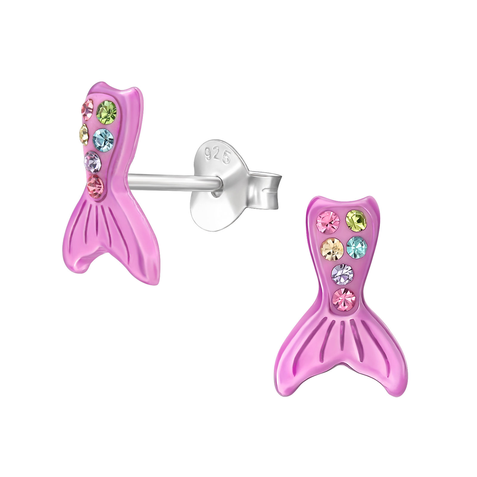 Mermaid Jewelled 925 Sterling Silver Childrens Ear Studs