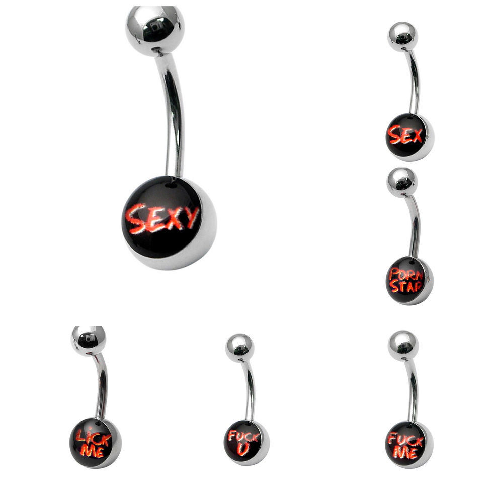 Rude Word Red and Black Surgical Steel  Belly Bars