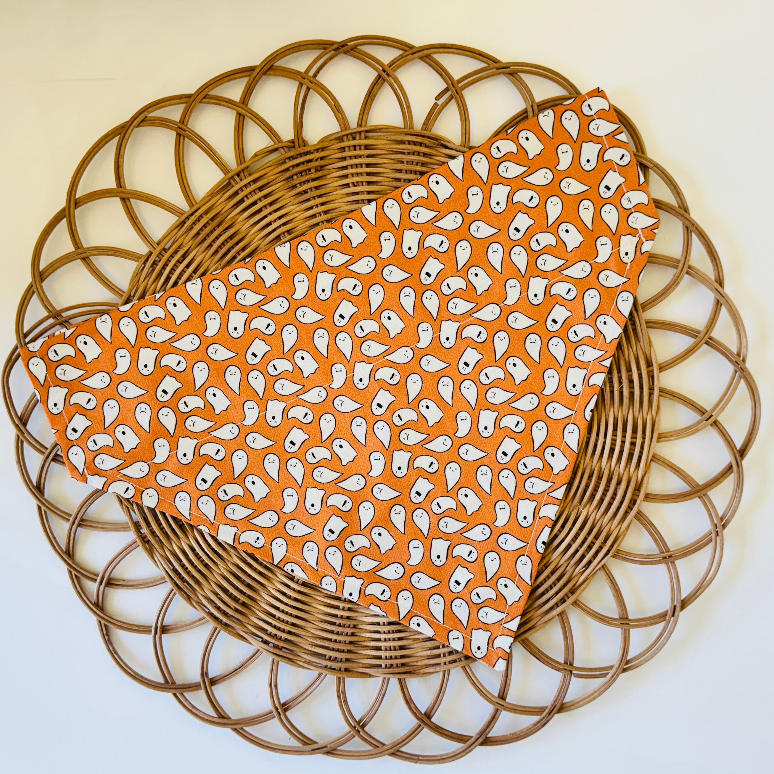 OVER THE COLLAR BANDANAS: LITTLE GHOSTS ON ORANGE