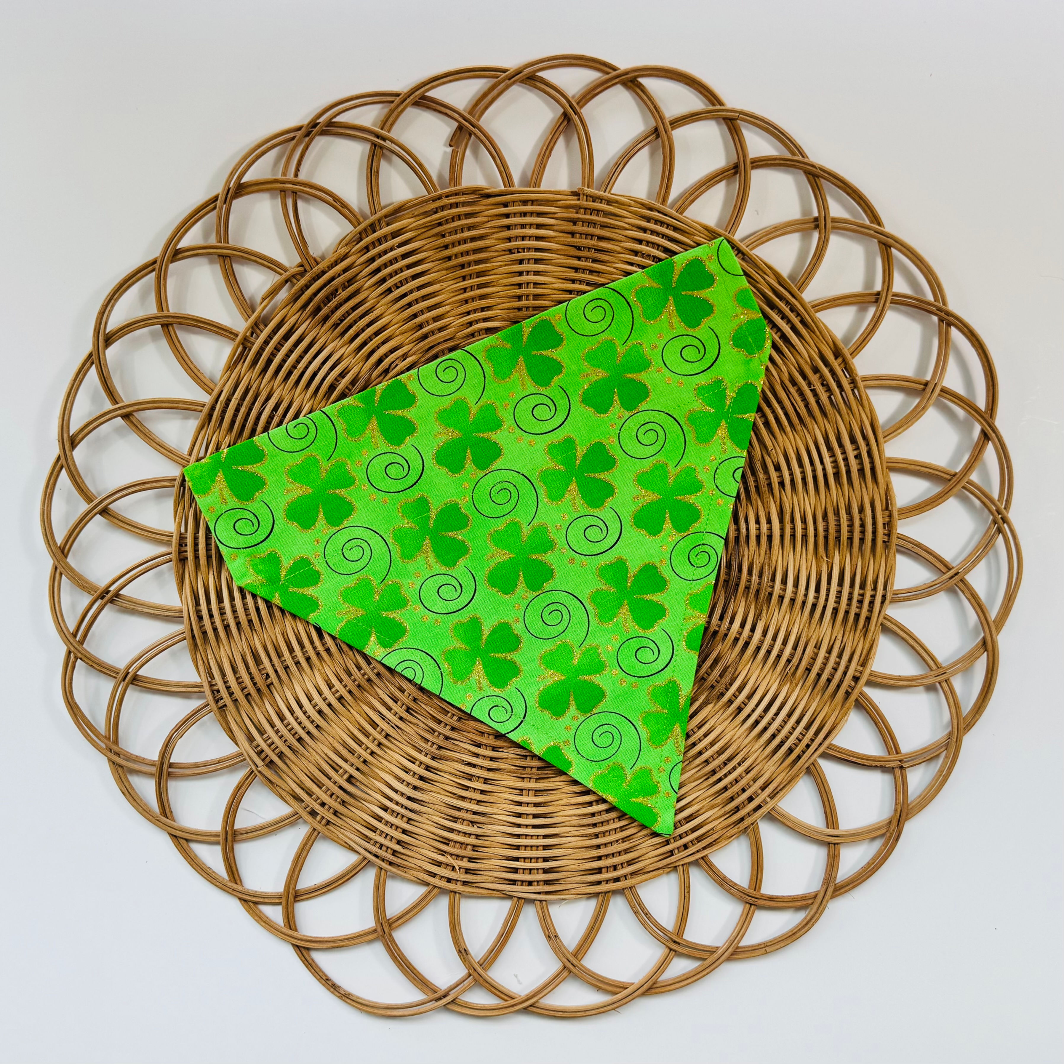 OVER THE COLLAR BANDANAS: ST PATTY'S DAY GLITTERY SHAMROCKS ON GREEN