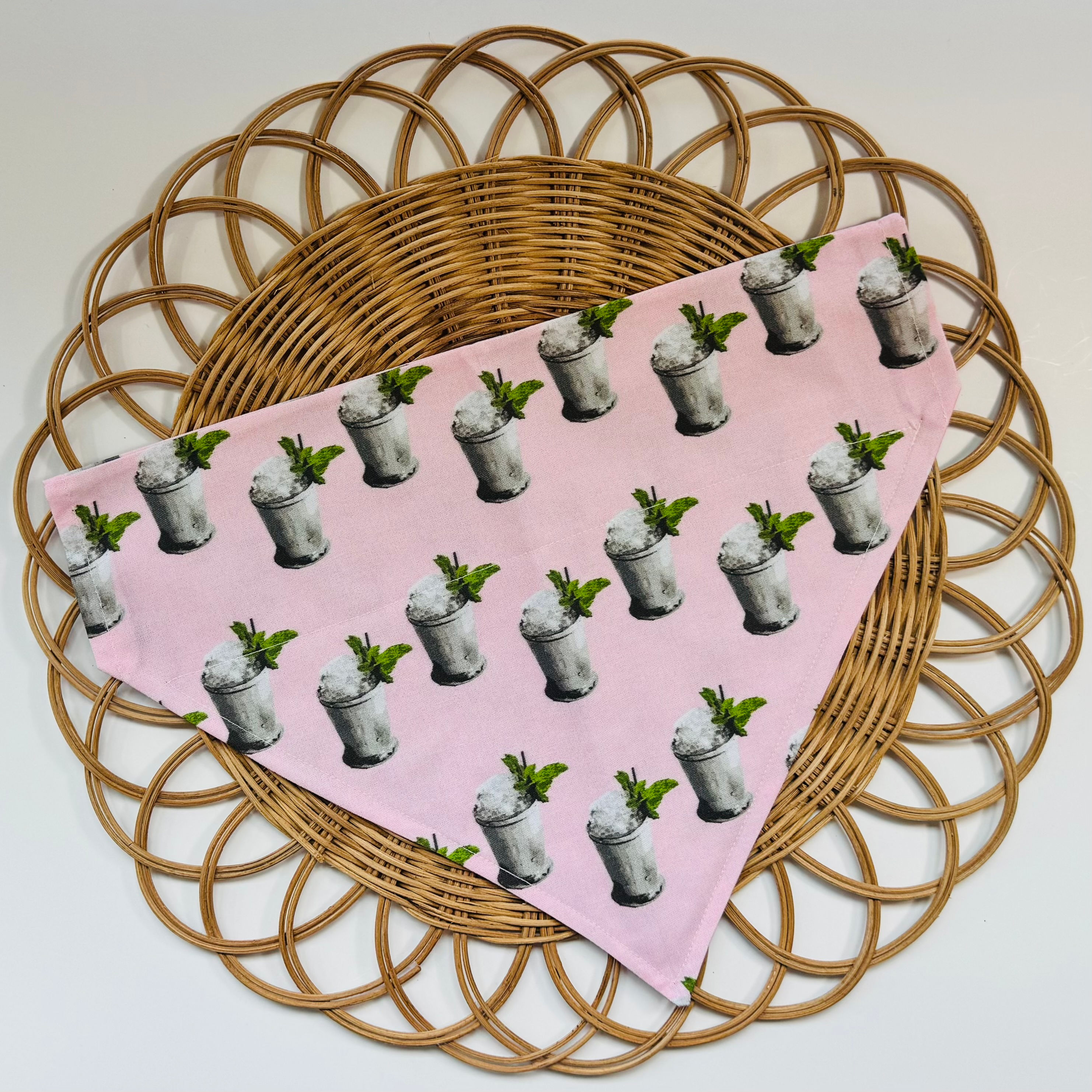 OVER THE COLLAR BANDANAS: MINT JULEPS ON PALE PINK