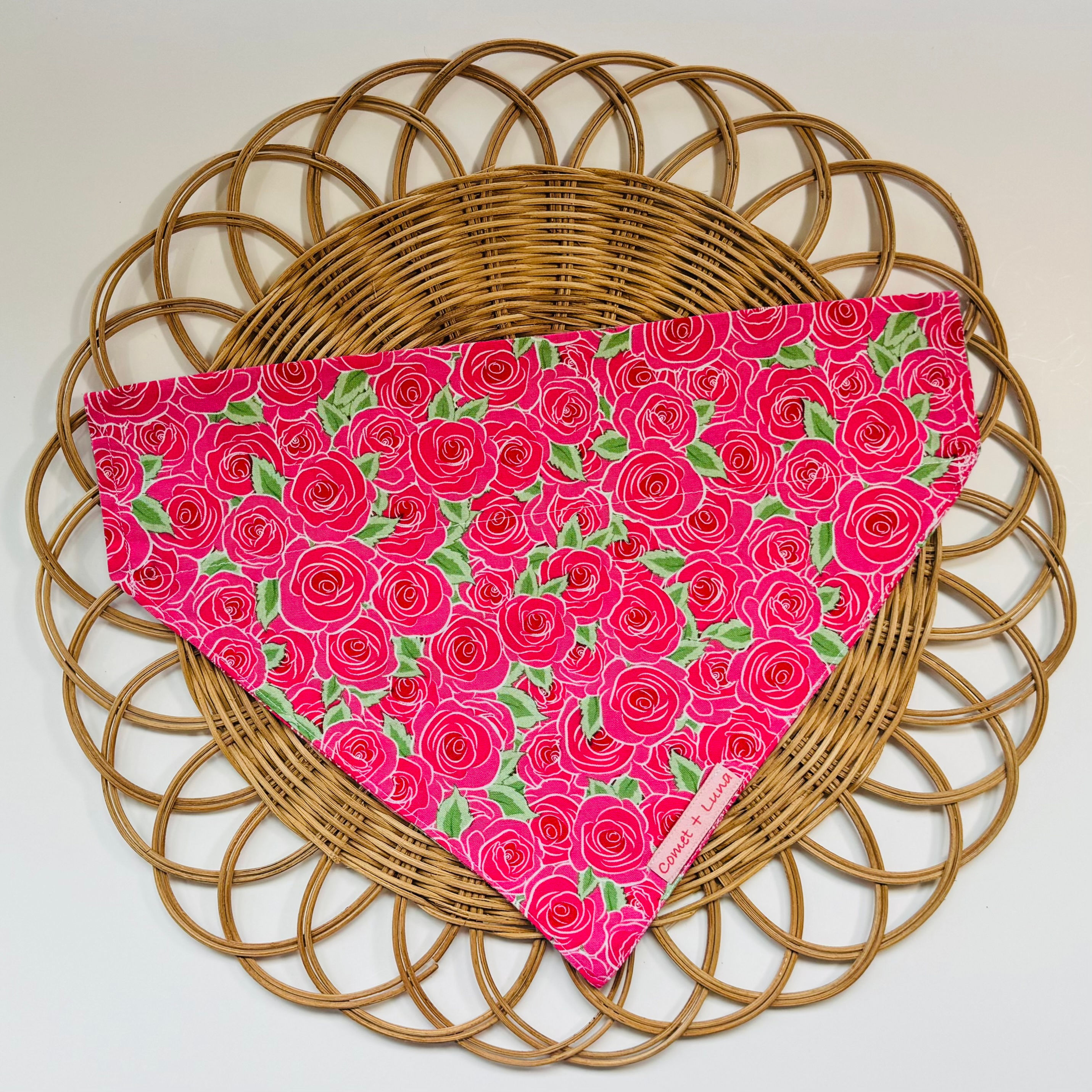 OVER THE COLLAR BANDANAS: BRIGHT PINK ROSES