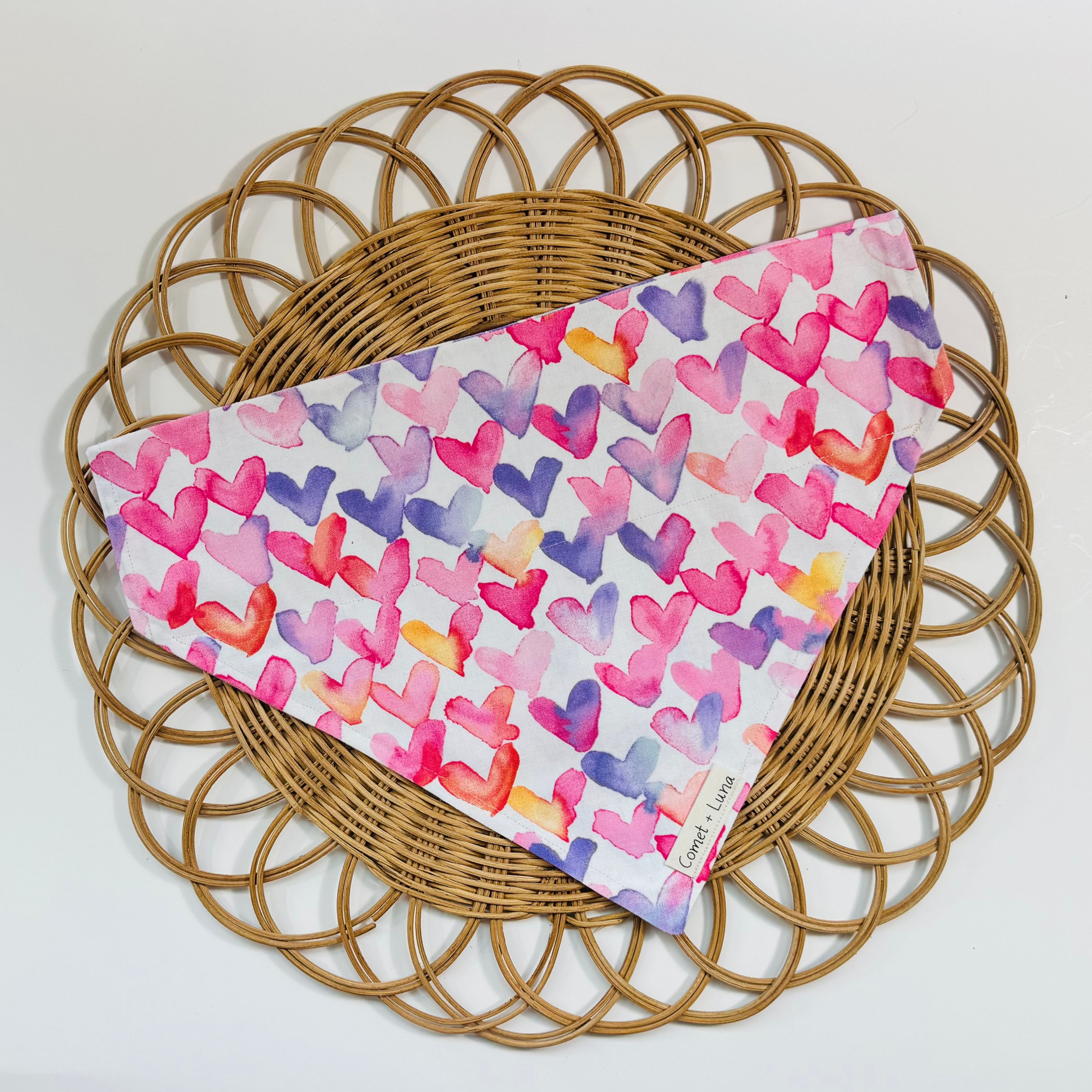 OVER THE COLLAR BANDANAS: WATERCOLOR HEARTS