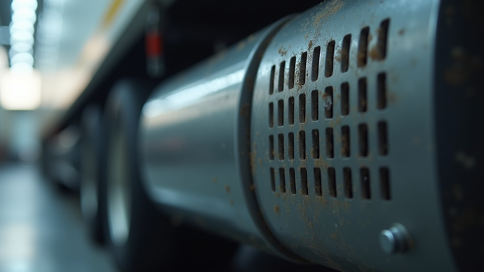 Close-up view of a diesel particulate filter unit