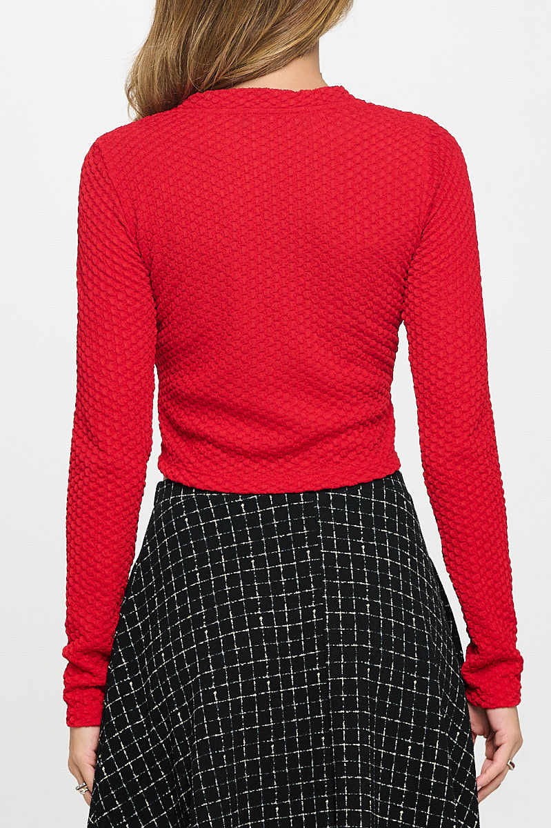 Miniatura: Textured Long Sleeve Round neck Crop Top