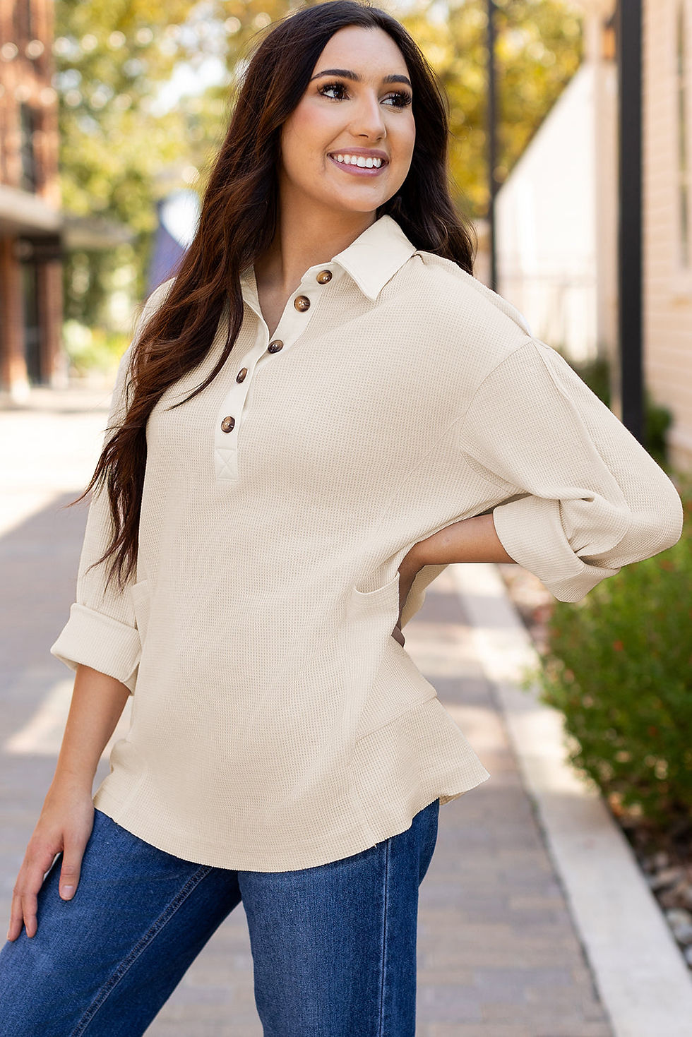 Miniatura: Arianna Waffle  Half Button Top