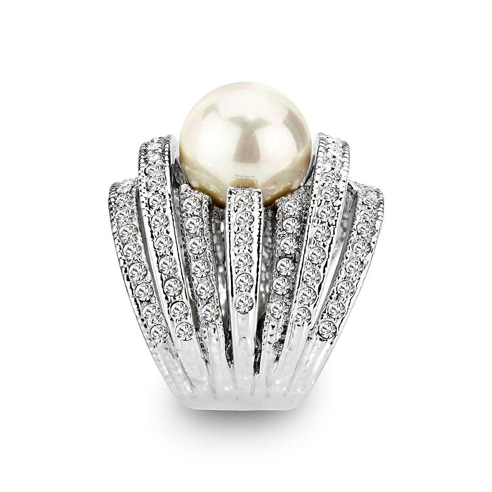Miniatura: LO5W242-  Brass Ring With Pearl  in White  Rhodium Plated