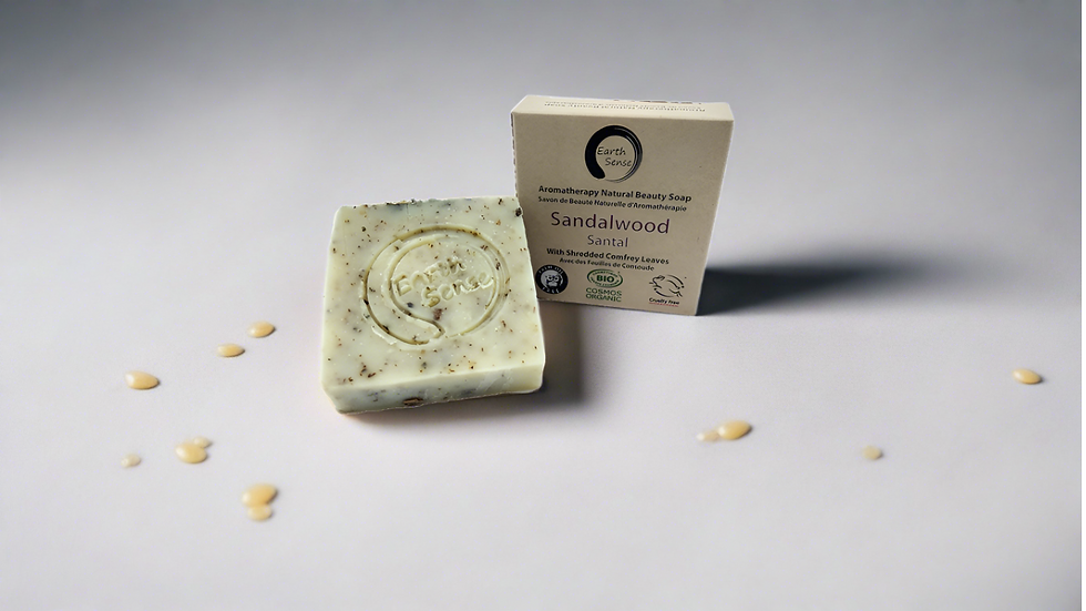 Miniature : Organic Certified Solid Soap - Sandalwood with Shredded Comfrey Leaves 90g