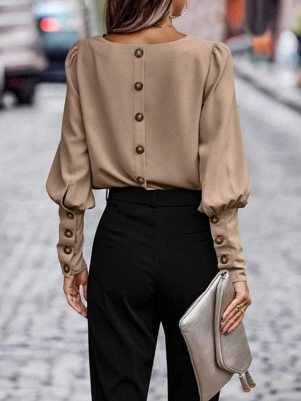 Miniatura: Solid Button Back Blouse