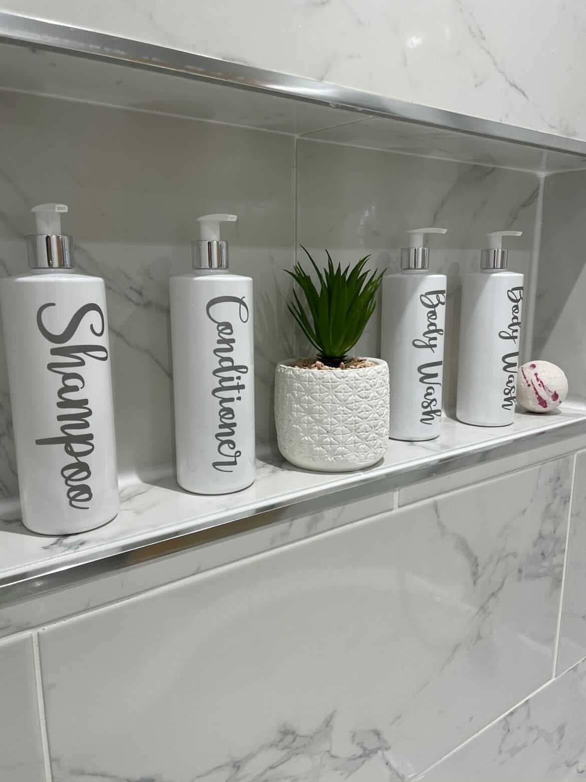 Personalised Font Bathroom Shampoo Conditioner Body Wash & Bubbles Sticker Set (