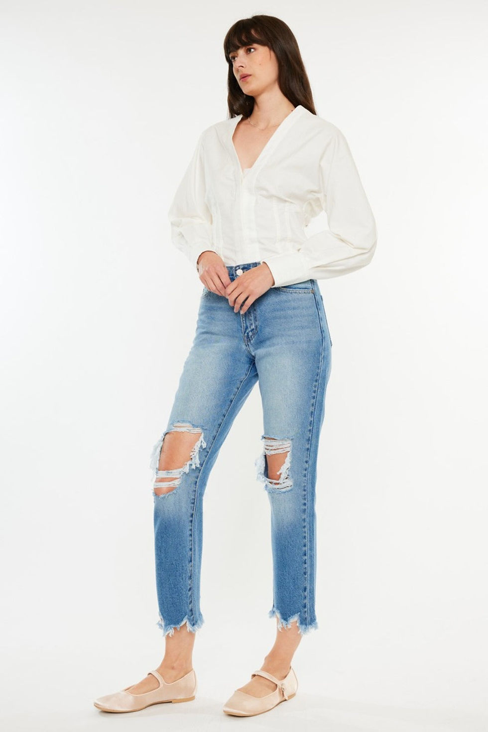 Miniature : Kancan Distressed Frayed Hem Cropped Jeans